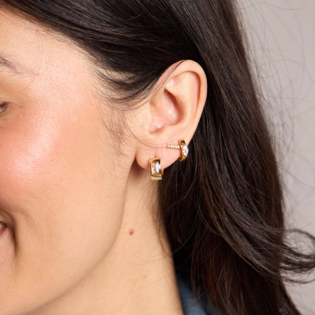 Gold Classic Baguette Bezel Huggies