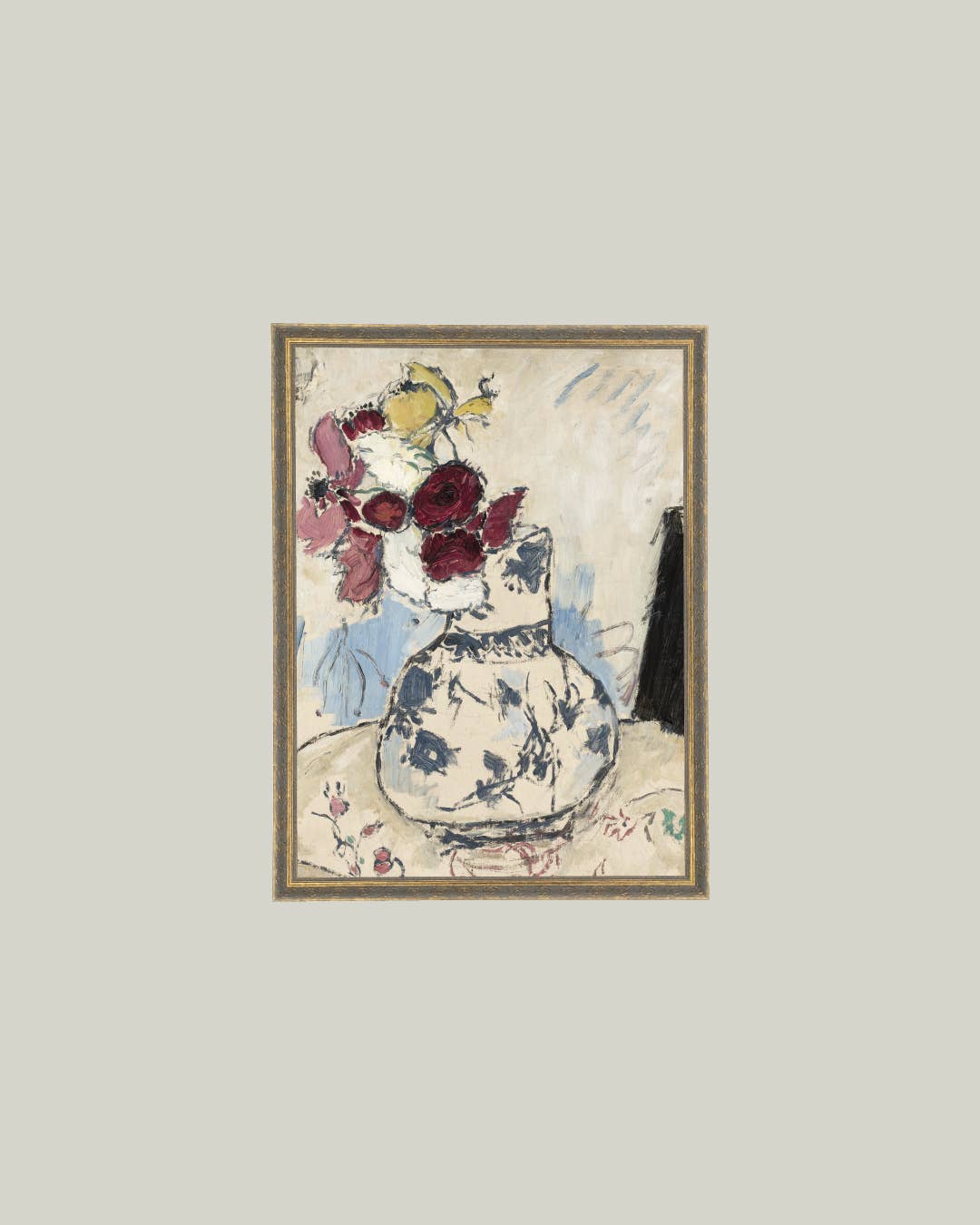 Potted Flowers Framed Antique Art: 8x10