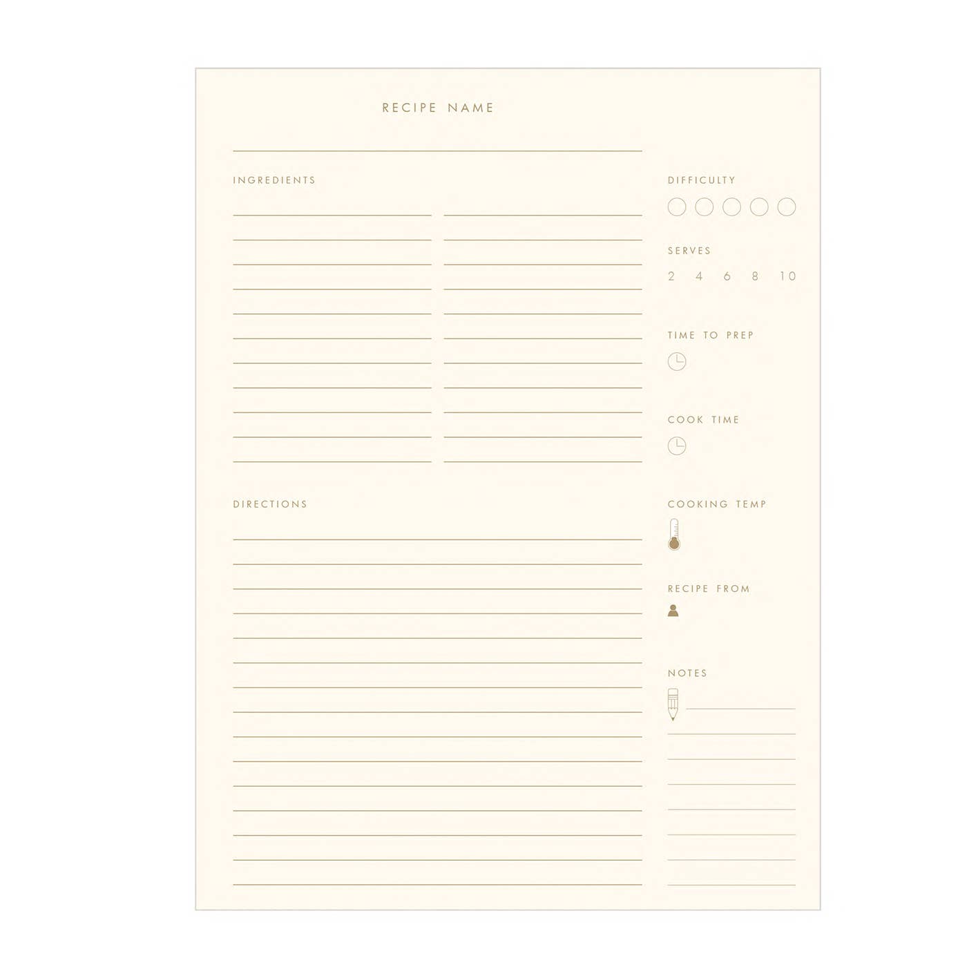 Heirloom Recipe Book: Sand Linen Cover | Gold Foil