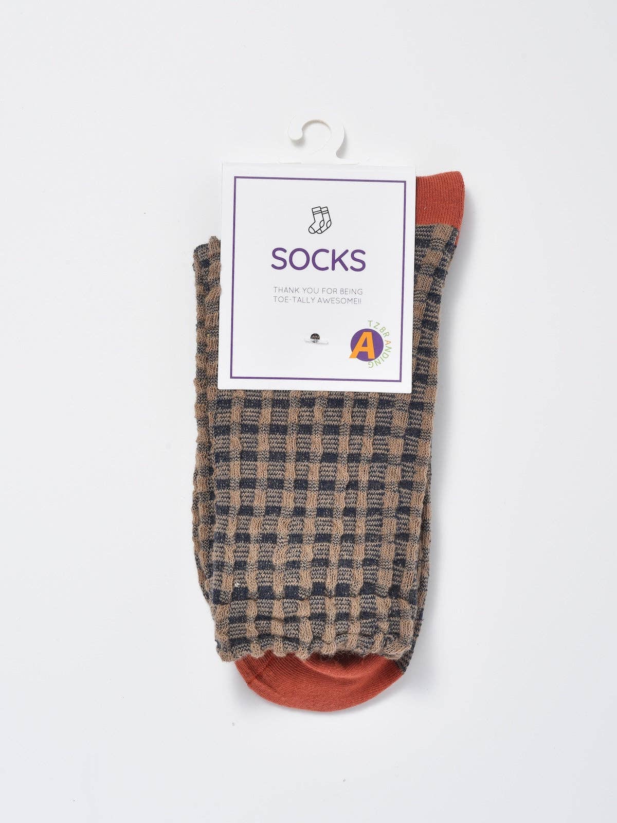 Textured Check Knit Crew Socks: Coffee