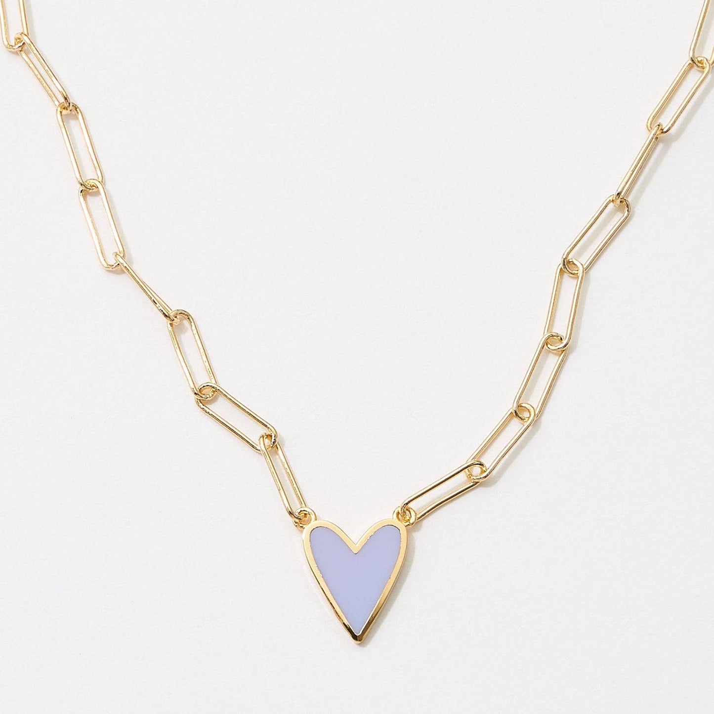 Heart Enamel Pendant with Paperclip Chain-Lilac