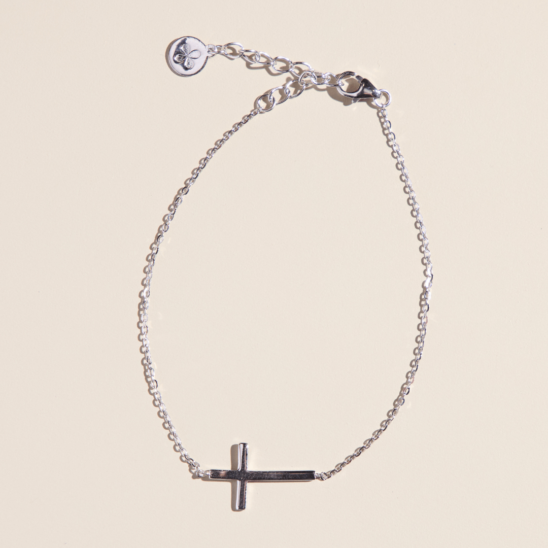 Silver Sideways Cross Bracelet