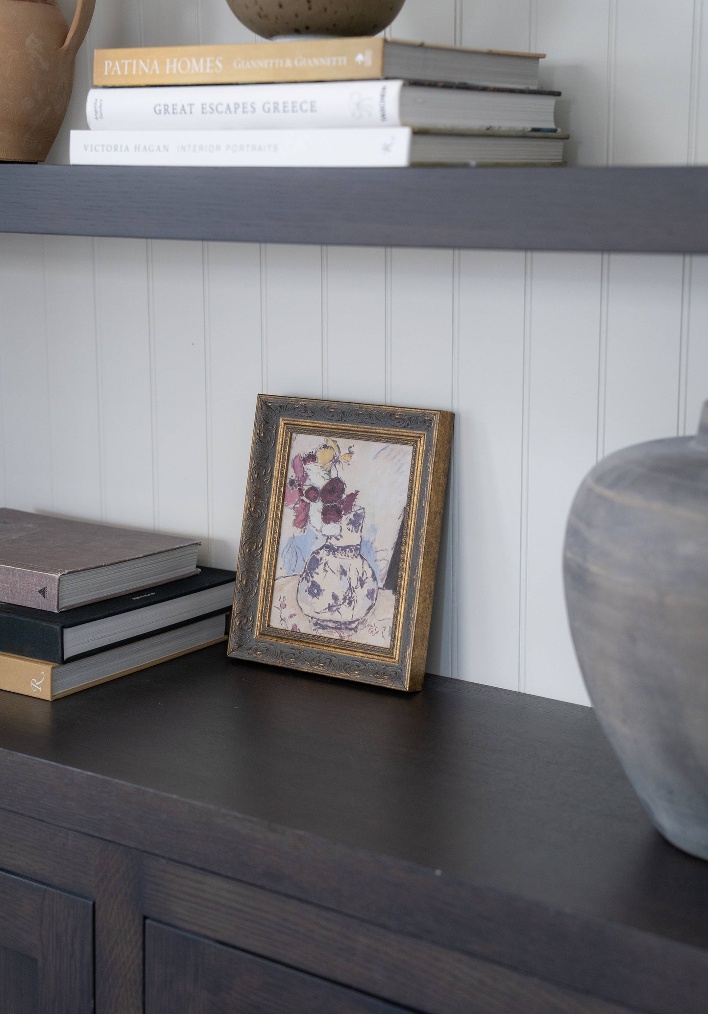 Potted Flowers Framed Antique Art: 8x10