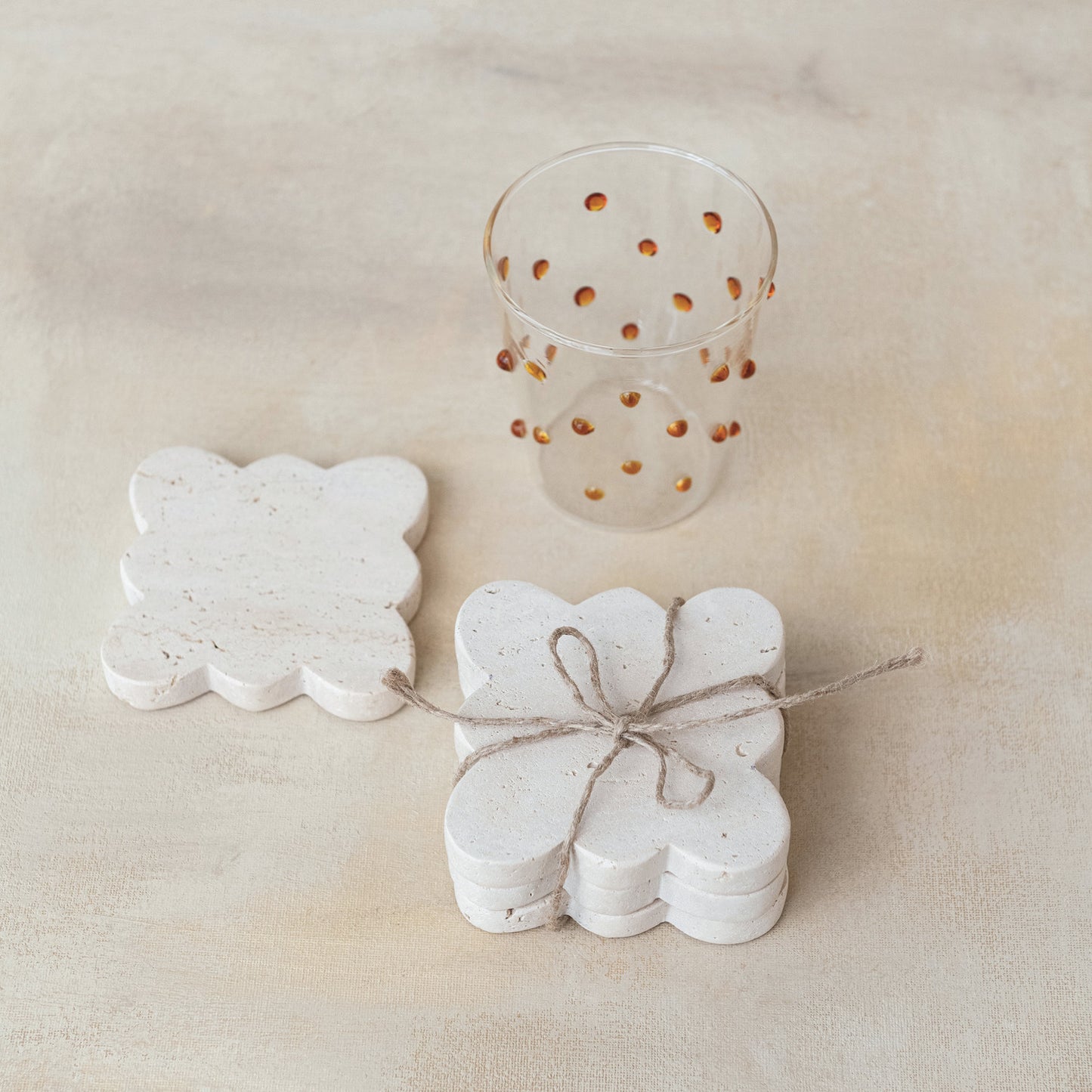 Travertine Coasters with Scalloped Edge
