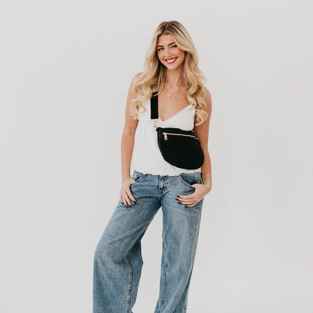 Rachel Raffia Bum Bag: Black