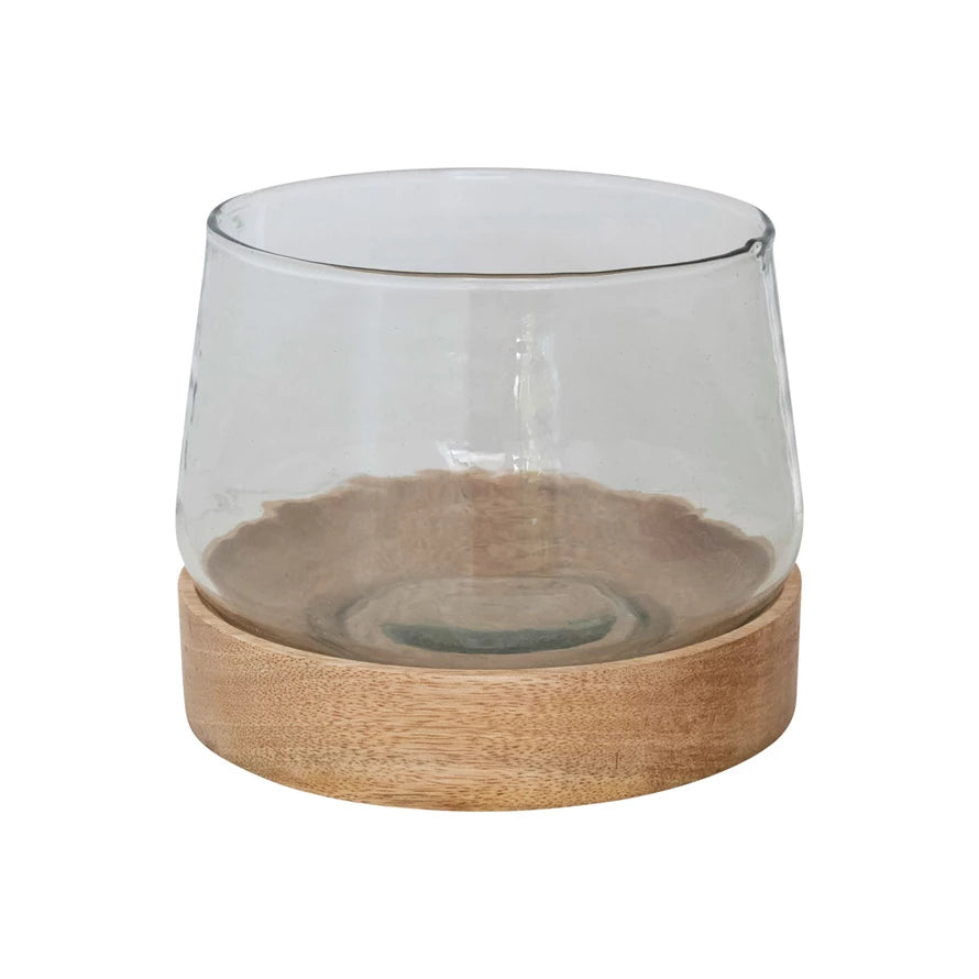 Glass Hurricane Vase with Wood Base