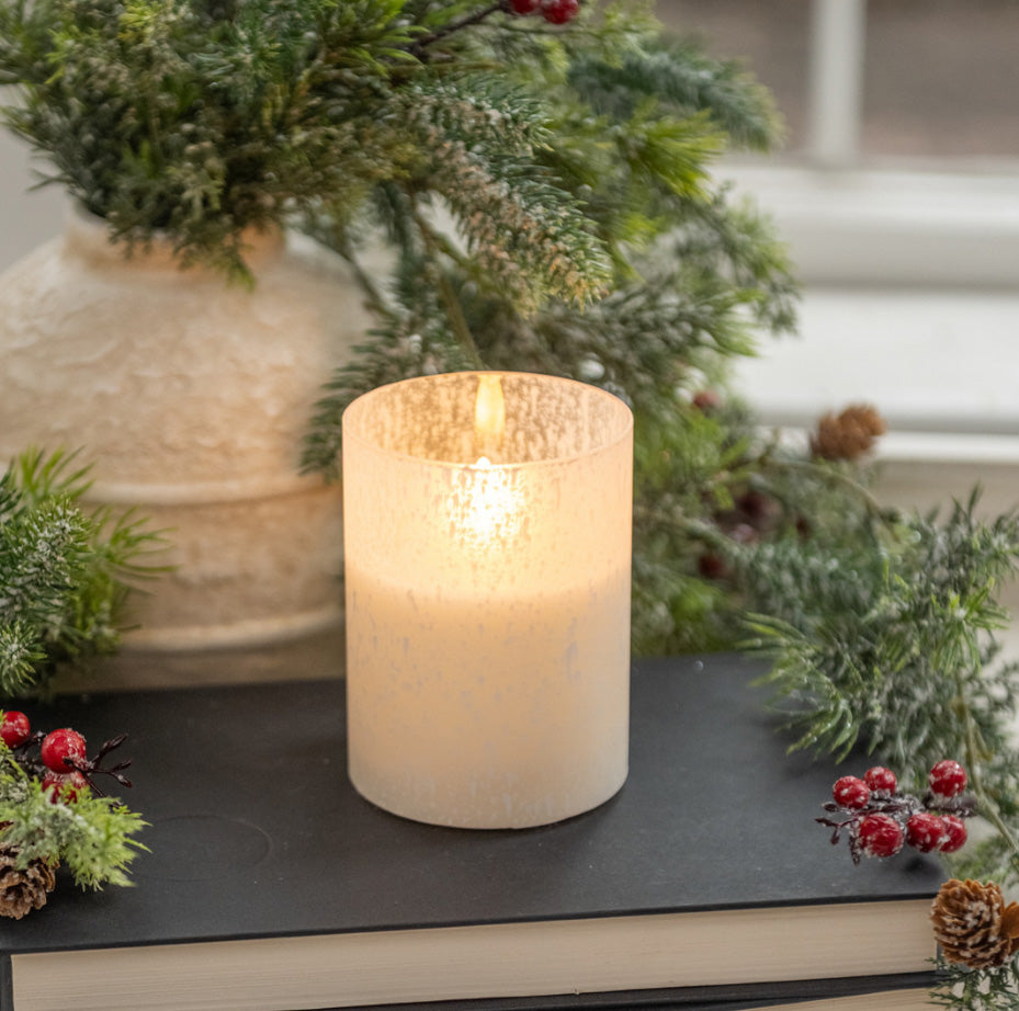 4” Snowy Glass 3D Flame Candle