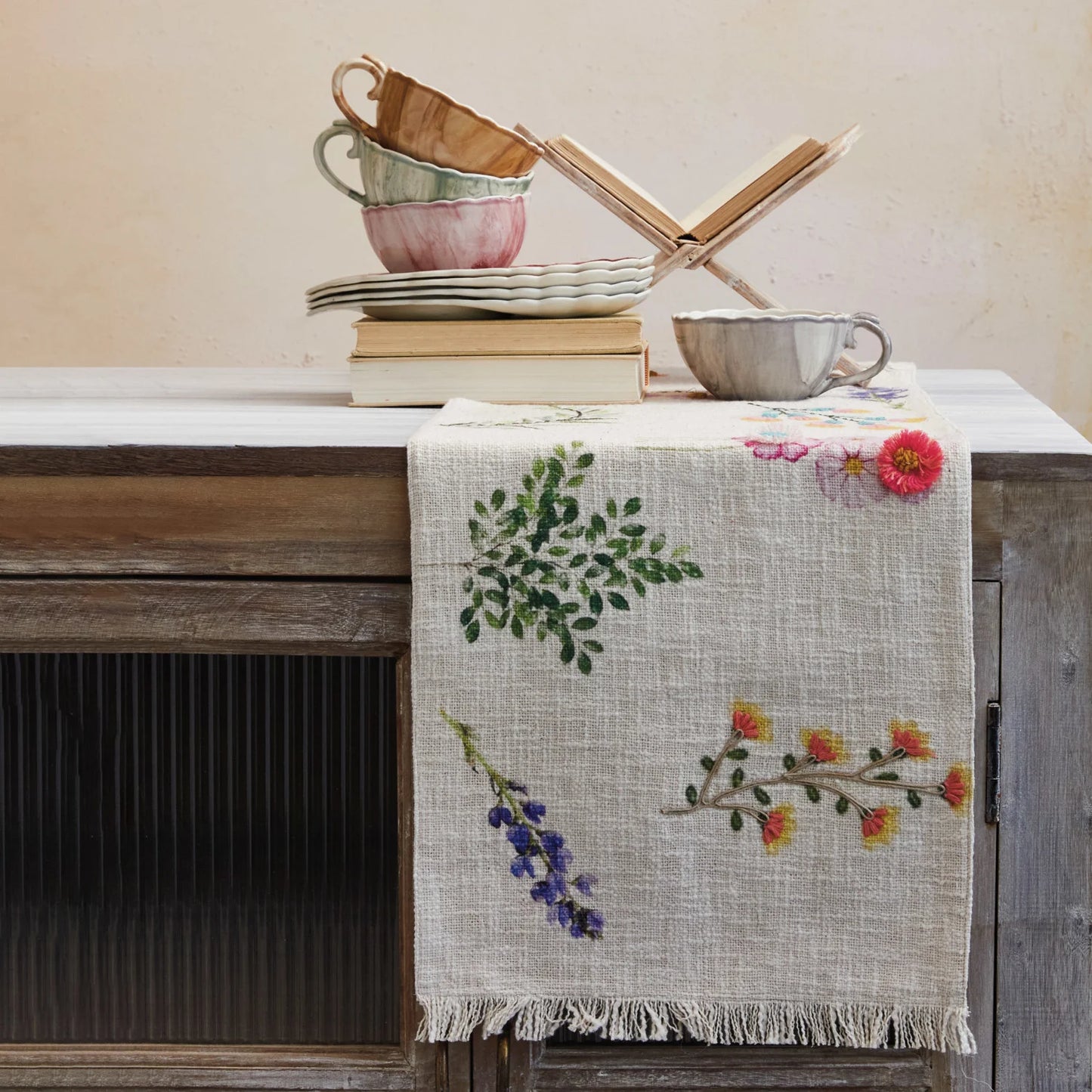 Embroidered Flower Runner