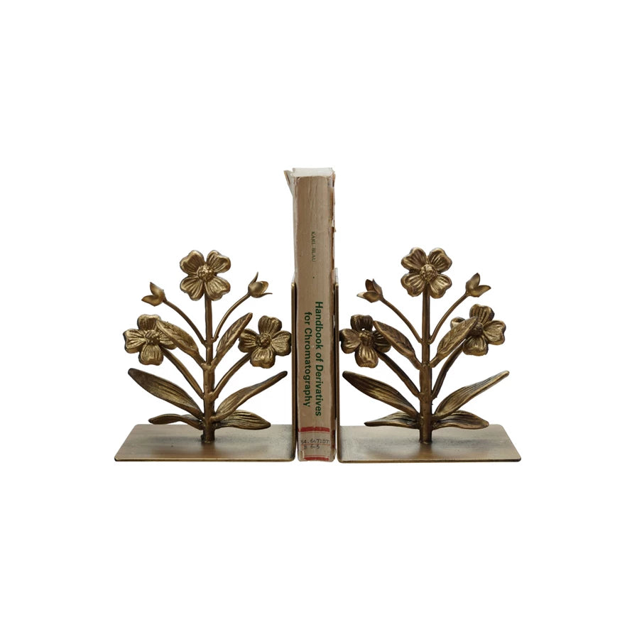 Cast Iron Flower Bookends-Set of 2