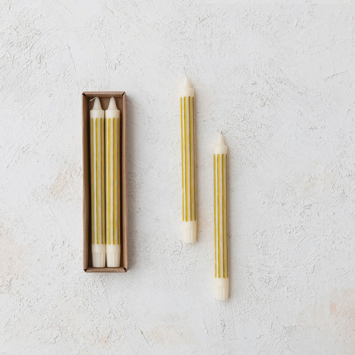 Unscented Striped Taper Candles-Chartreuse
