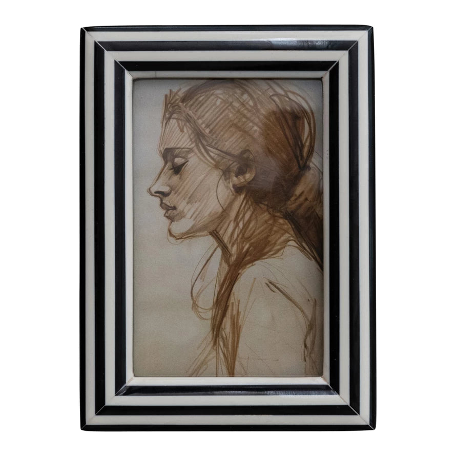 Striped Resin Frame-Black and White (holds 4x6” photo)