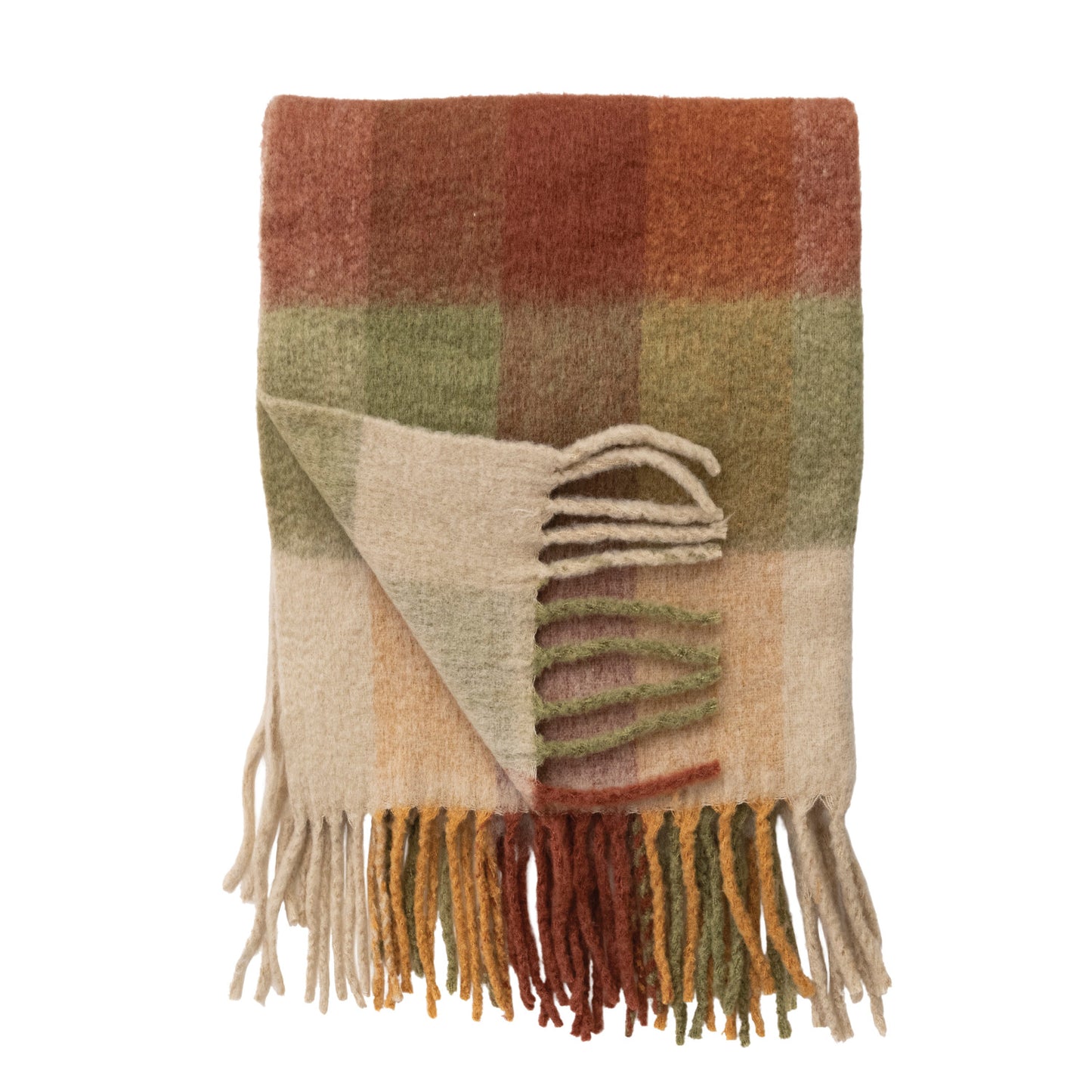 Brushed Plaid Throw with Fringe