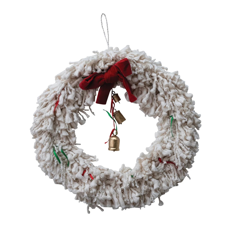 Yarn Wreath with Bow and Bells
