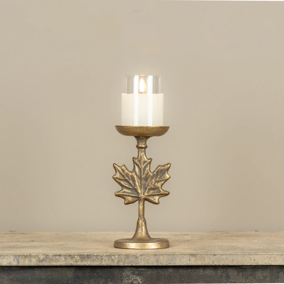 Gold Maple Leaf Pillar Candle