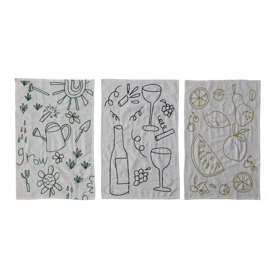 Embroidered Linen Tea Towel-3 Styles