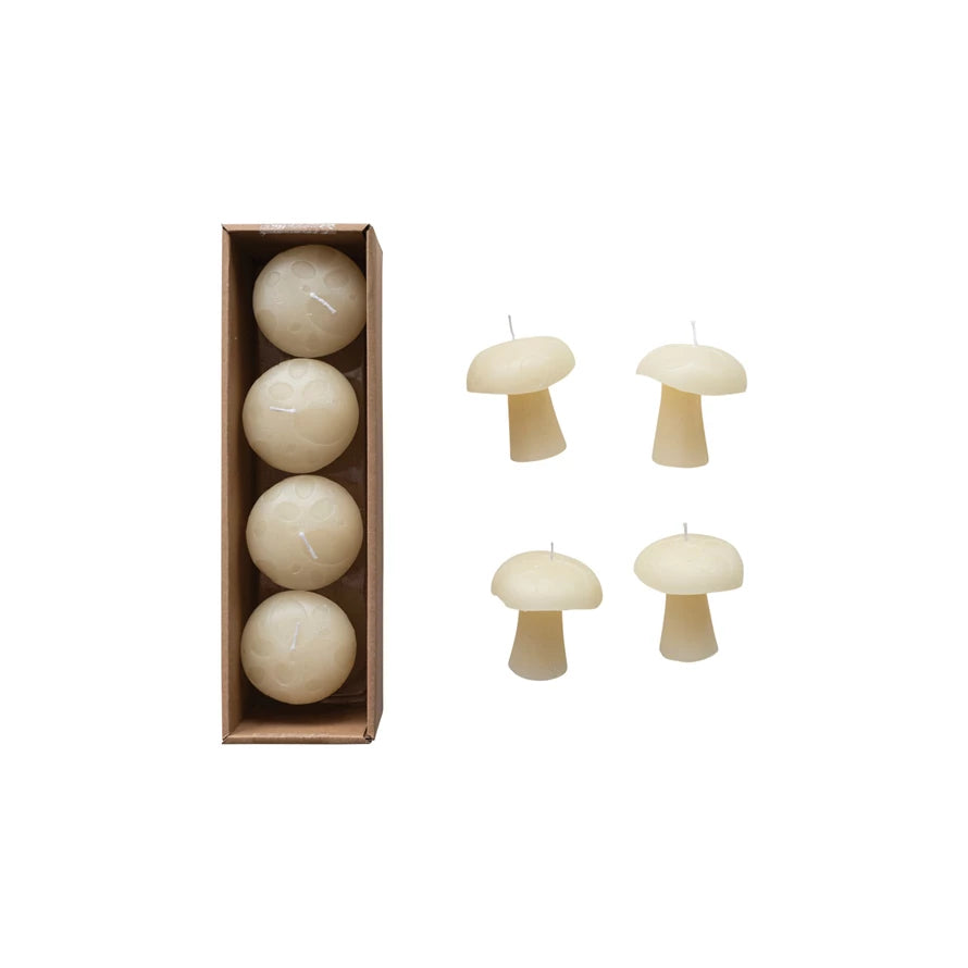 Unscented Mushroom Shaped Candles, Cream Color, Set of 4