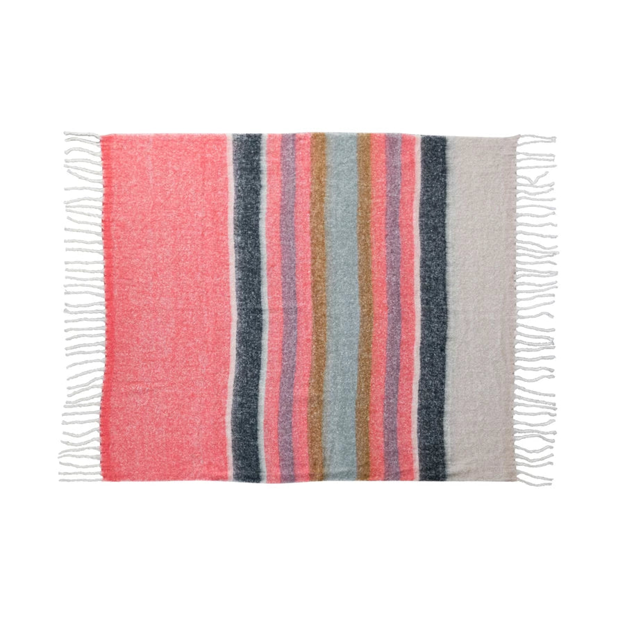 Brushed New Zealand Wool Throw w/ Stripes & Fringe