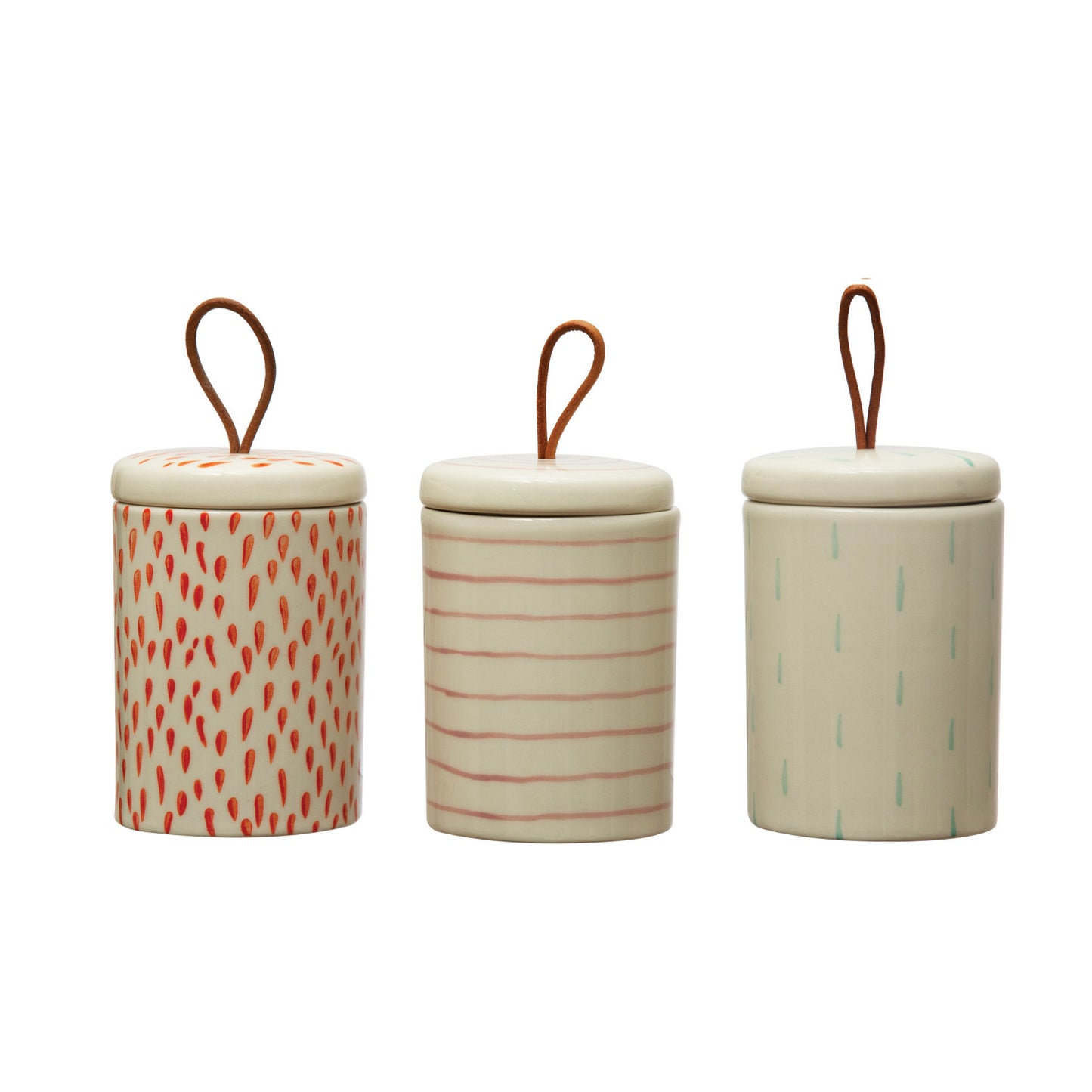 Stoneware Canister with Lid & Leather Pull