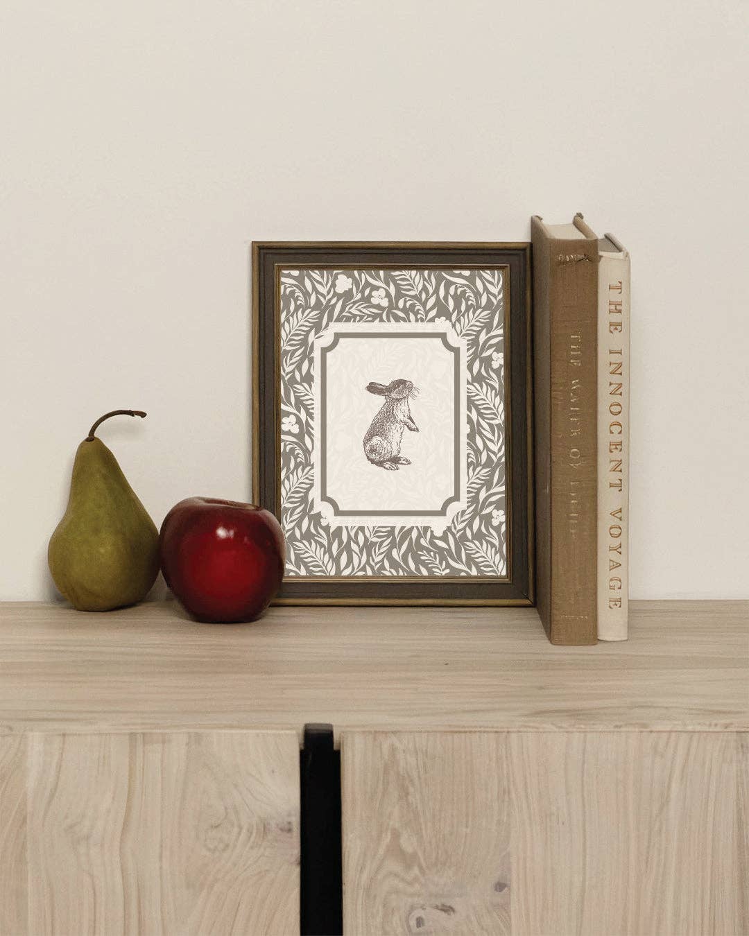Brown Bunny Framed Antique Art: 7X9