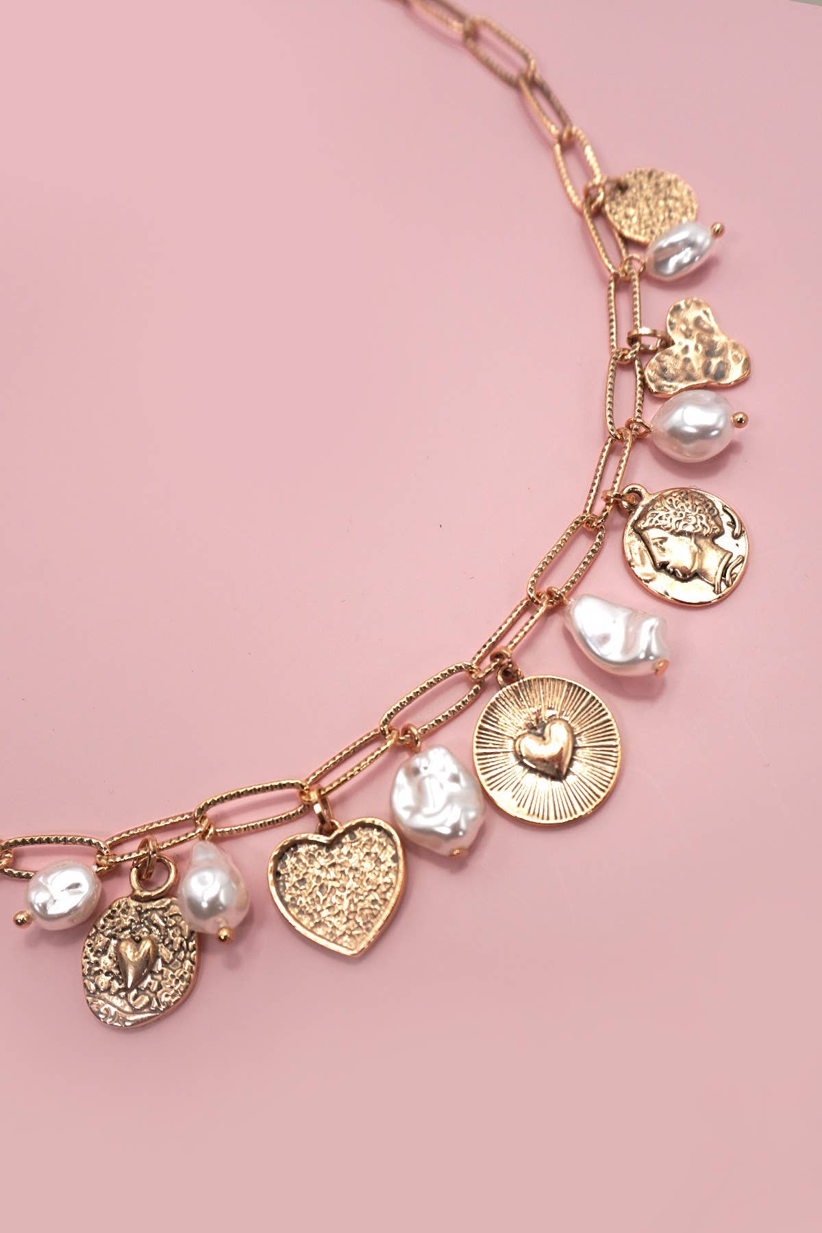 Heart Pearl Charm Necklace