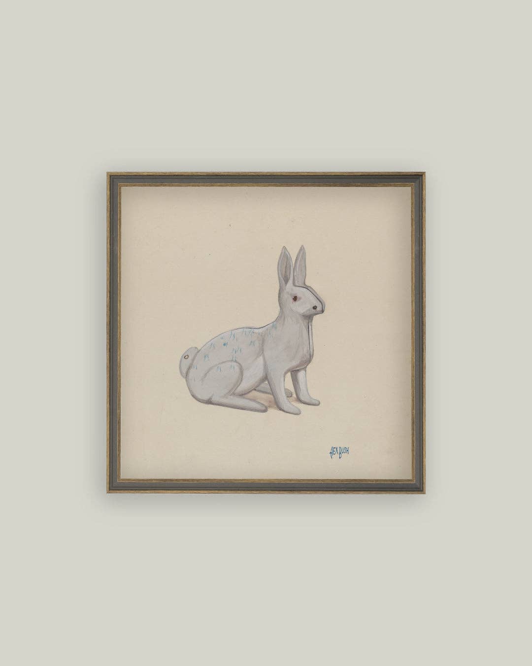 White Rabbit Framed Antique Art: 8x8