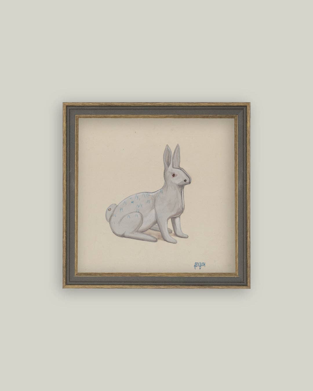 White Rabbit Framed Antique Art: 8x8