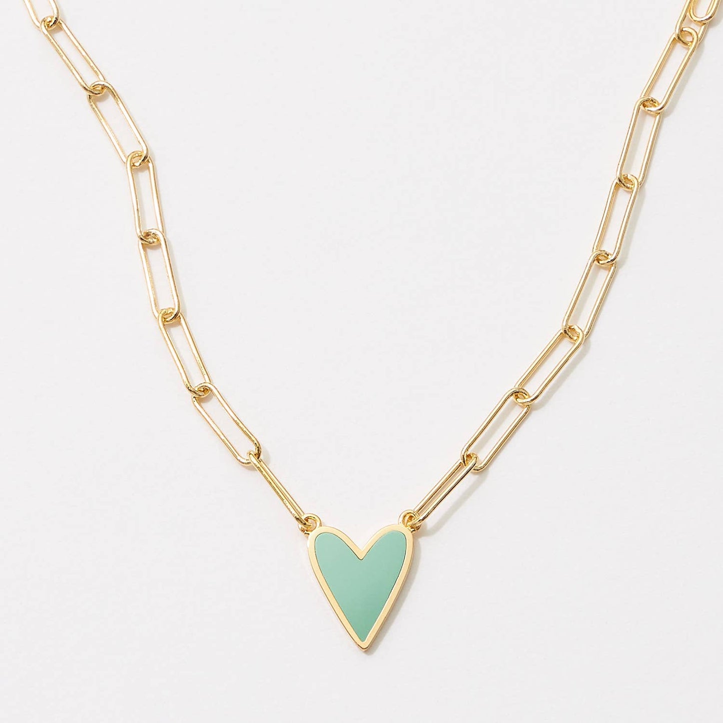Heart Enamel Paperclip Necklace-Mint Green