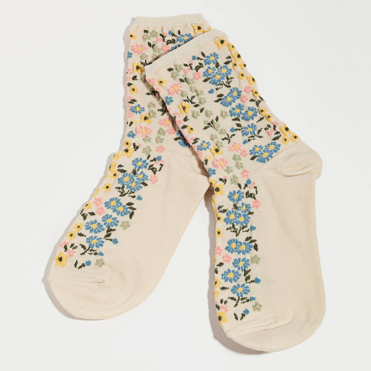 Cream Flower Pattern Socks