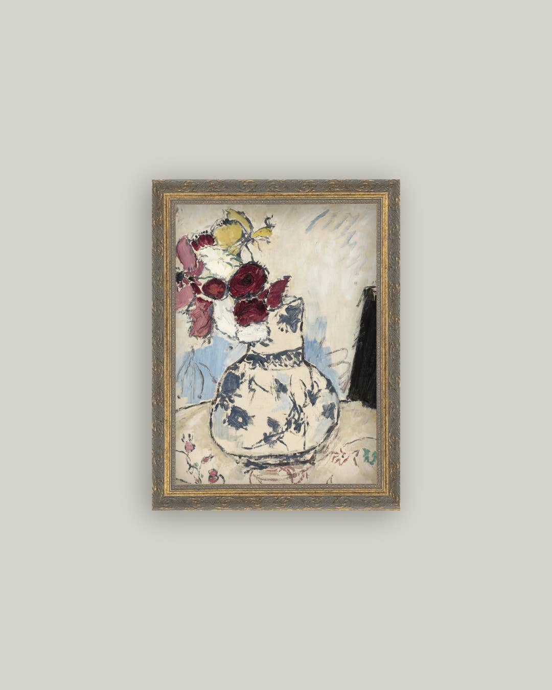 Potted Flowers Framed Antique Art: 8x10