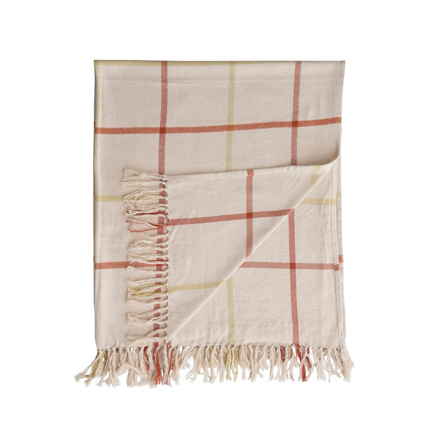 Cotton Flannel Plaid Throw with Fringe