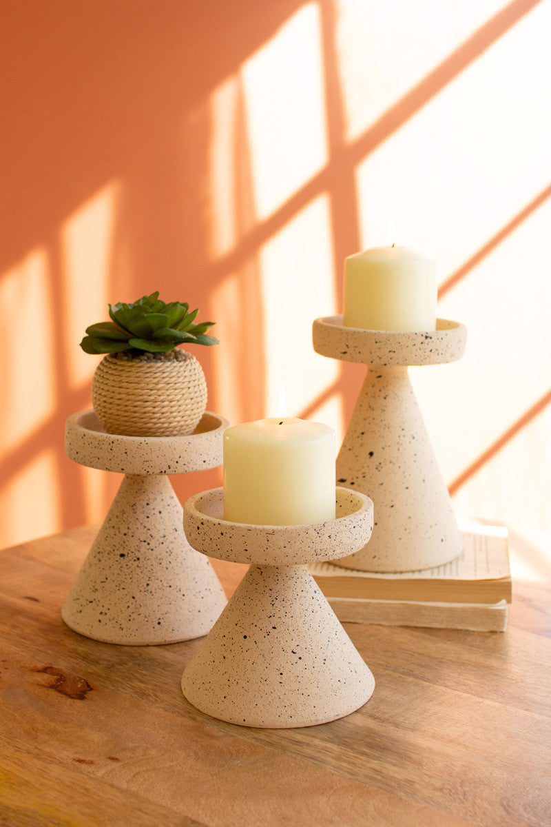 Speckled Clay Pillar Candle Holders