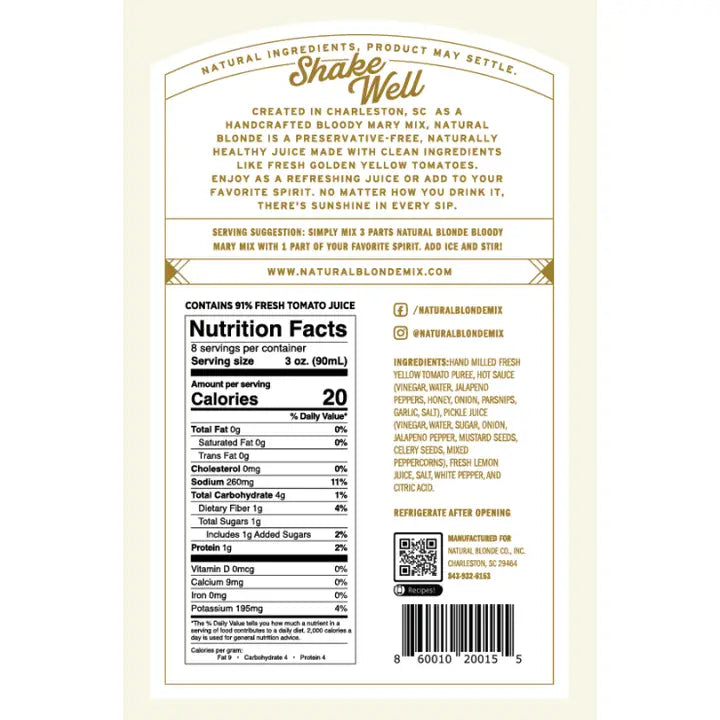 Natural Blonde Spicy Bloody Mary Mix - Cocktail Mixer