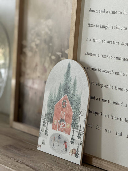 Large Winter Barn Scene, Arch | Christmas Decor: 7x10"