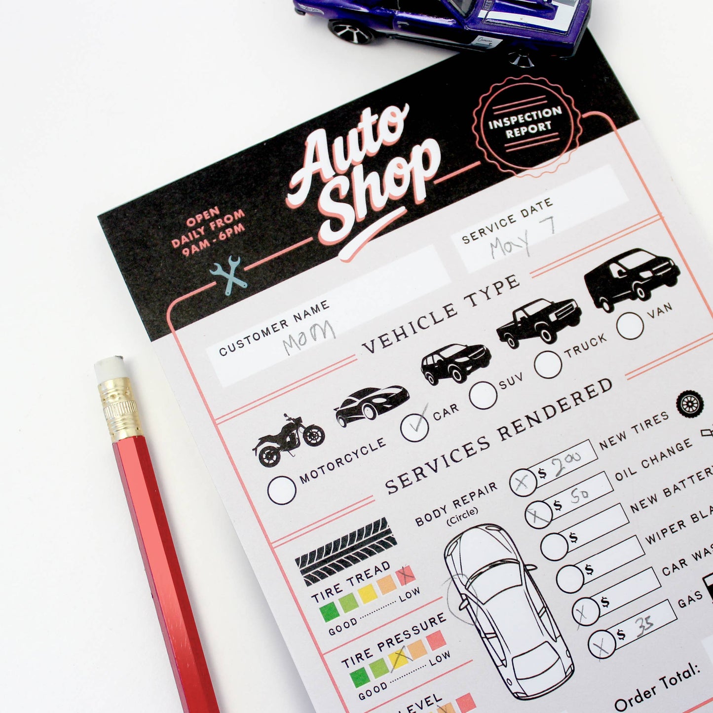 Tiny Town Play Notepad - Auto Shop