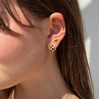 Black & Yellow Checkered Enamel Huggies