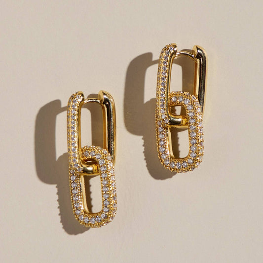 Gold Pavé Double Link Hoops: Gold