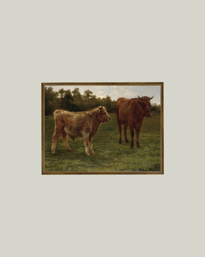 Two Cows Grazing: 7x5