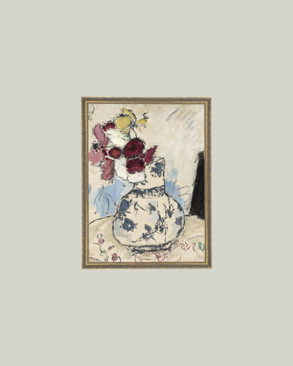 Potted Flowers Framed Antique Art: 8x10