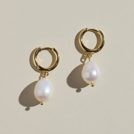 Gold Pearl Drop Huggies: One Size