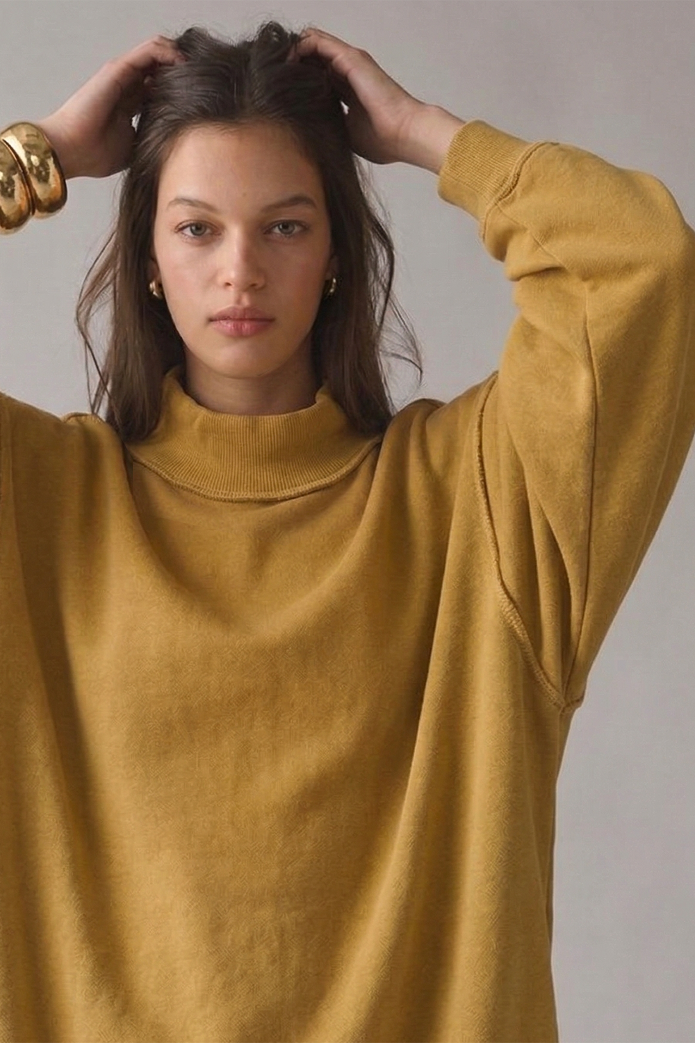 Camel Reversible Mock Neck Sweatshirt