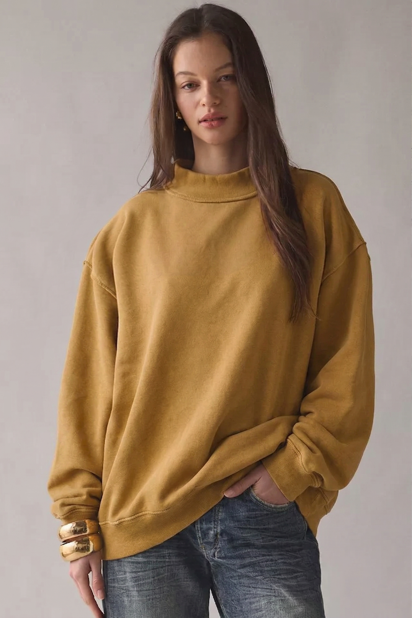 Camel Reversible Mock Neck Sweatshirt