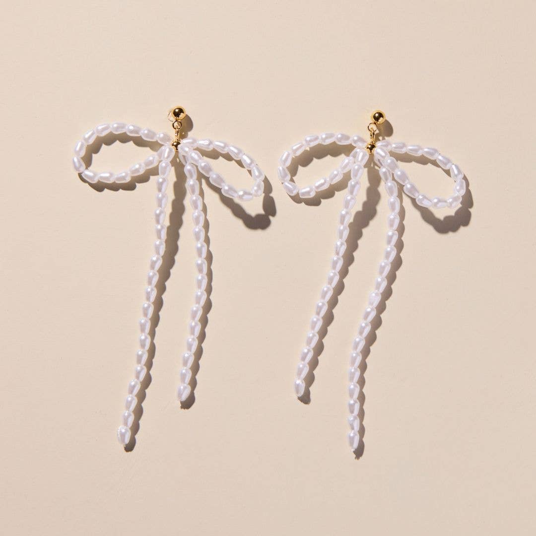 Pearl Bow Drop Earrings