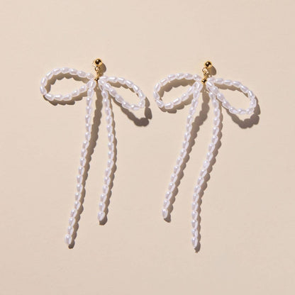 Pearl Bow Drop Earrings