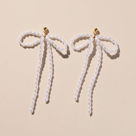 Pearl Bow Drop Earrings