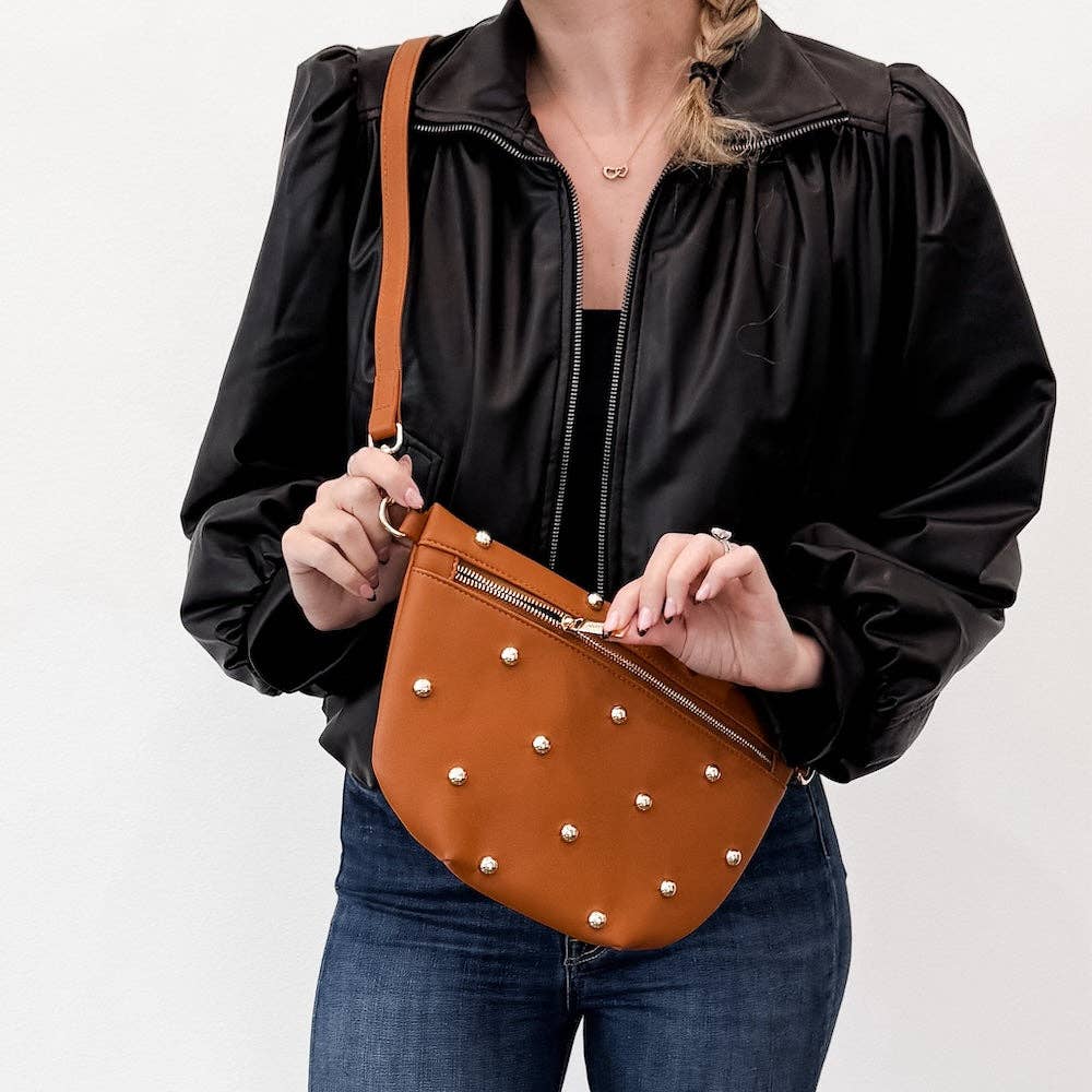 Chic Gold Studded Westlyn Bum Bag: Brown