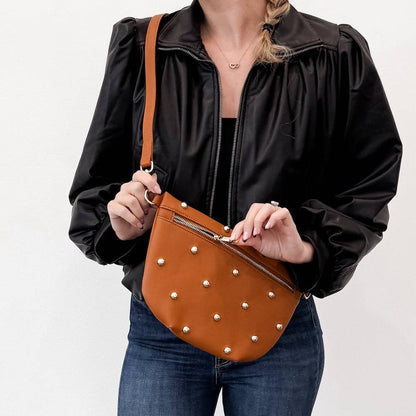 Chic Gold Studded Westlyn Bum Bag: Chocolate