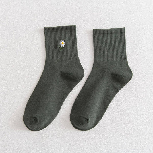 Flower Power Embroidered Sock-Green
