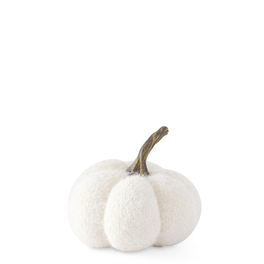 4.5 Inch Fuzzy White Knit Pumpkin w/Resin Stem