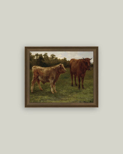 Two Cows Grazing: 7x5
