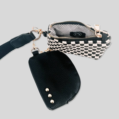 Wonderlust Woven Dual Pouch Wristlet : Black Checkered